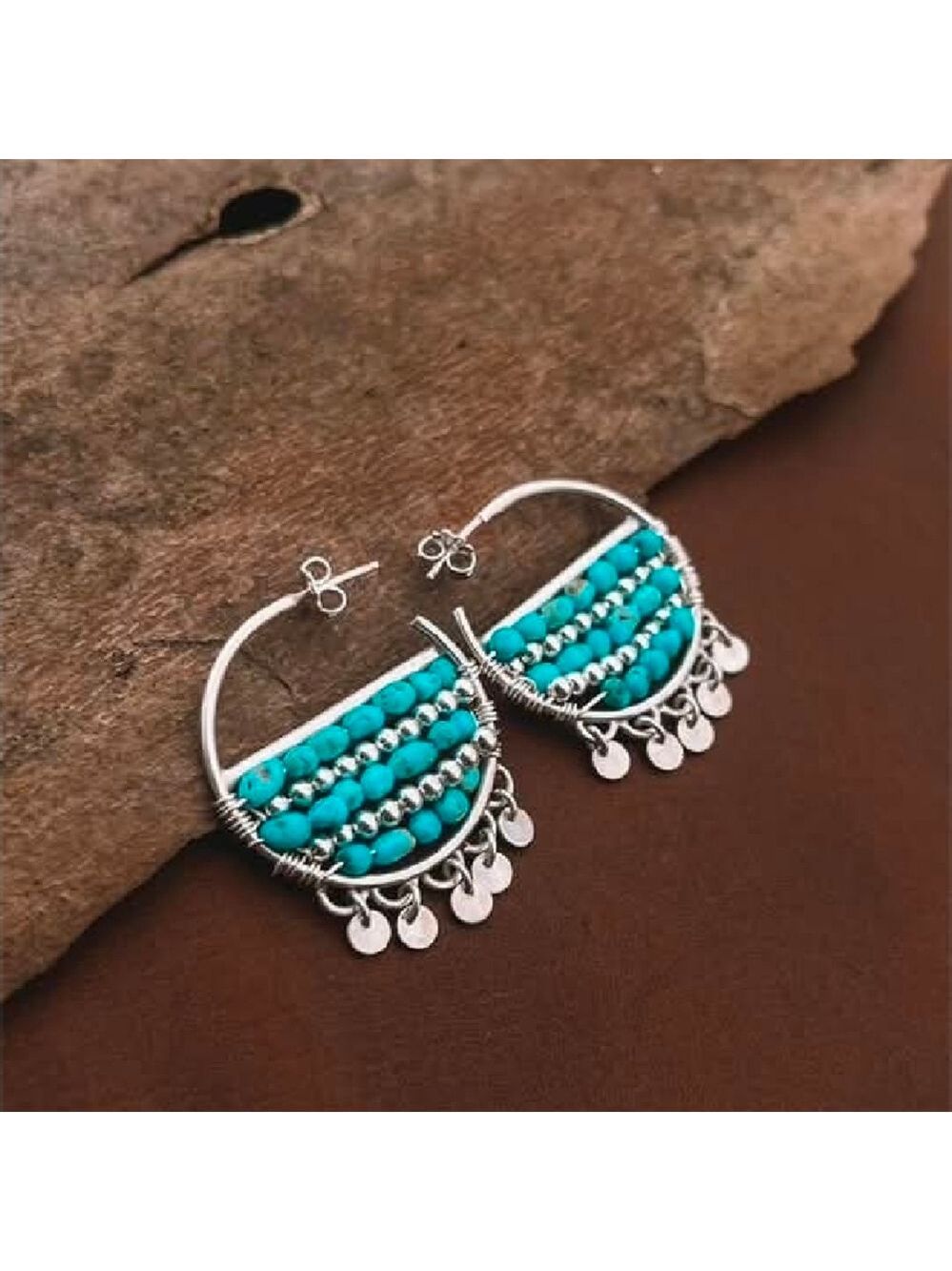 Turquoise and Silver Beaded Dangle Earrings